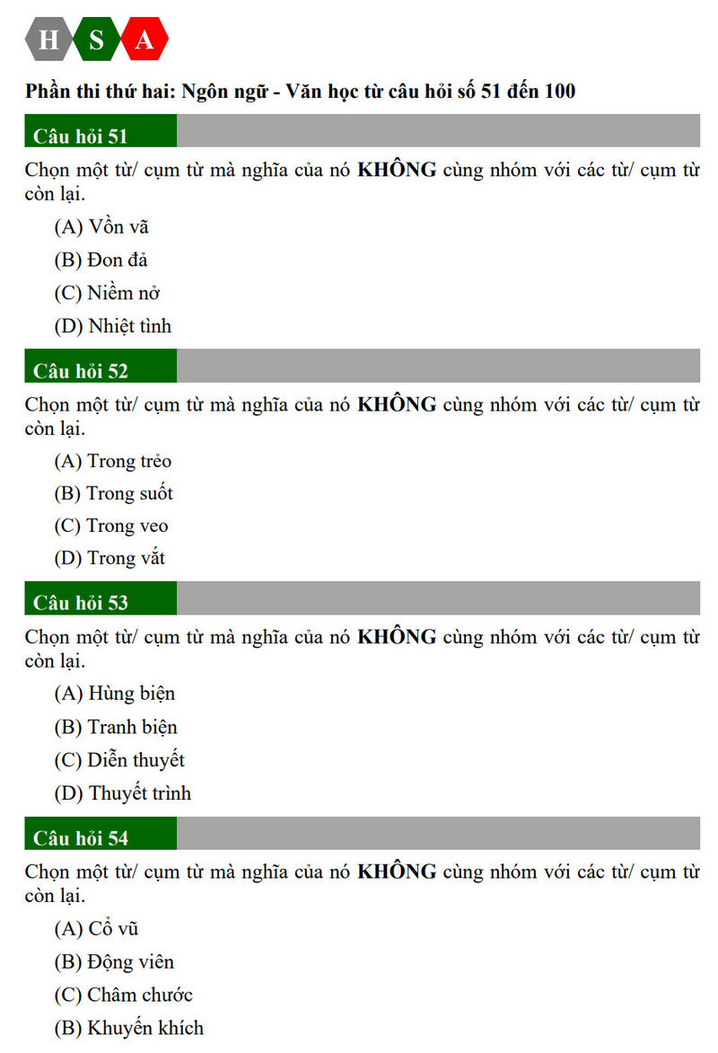 Đề thi Ngôn ngữ - Văn học - Đề thi minh họa ĐGNL Hà Nội HSA 2025