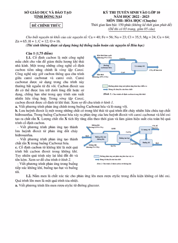 Đề thi vào 10 chuyên hóa Sở GD ĐT Đồng Nai năm 2022 có đáp án