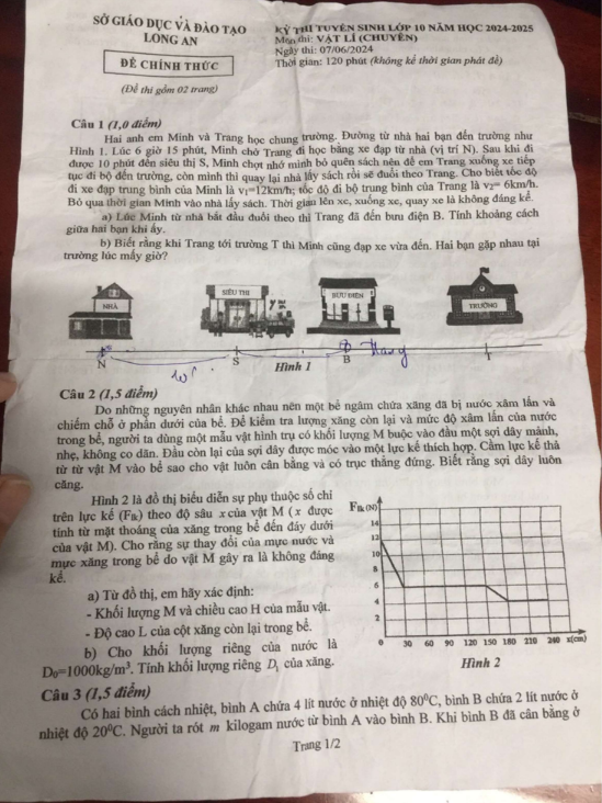 Đề thi vào 10 chuyên lý Sở GD ĐT Long An năm 2024 có đáp án