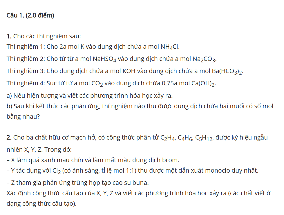 Đề thi vào 10 chuyên hóa Sở GD ĐT Ninh Bình năm 2023 có đáp án