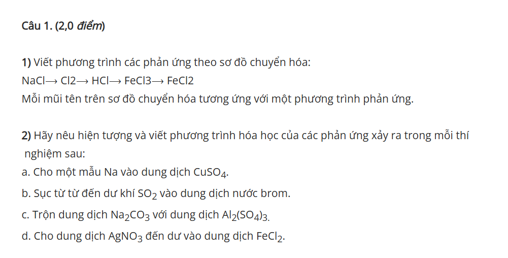 Đề thi vào 10 chuyên hóa Sở GD ĐT Quảng Trị năm 2023 có đáp án