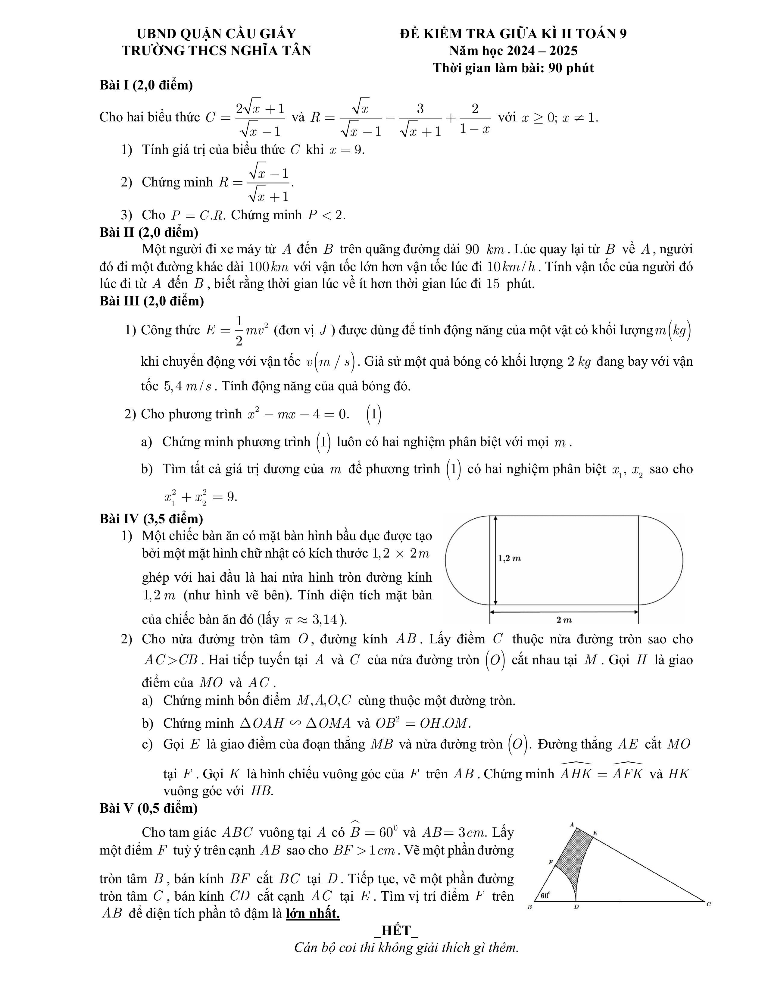 Đề thi Giữa kì 2 Toán 9 trường THCS Nguyễn Du (Hồ Chí Minh) năm 2024–2025