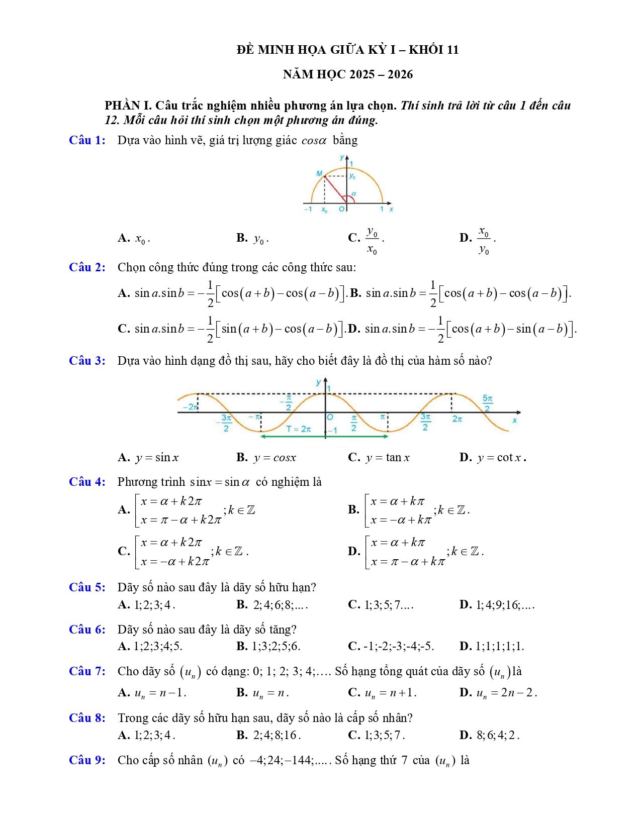 Đề cương ôn tập Giữa kì 1 Toán 12 THPT Hoàng Văn Thụ (Hà Nội) năm 2025–2026