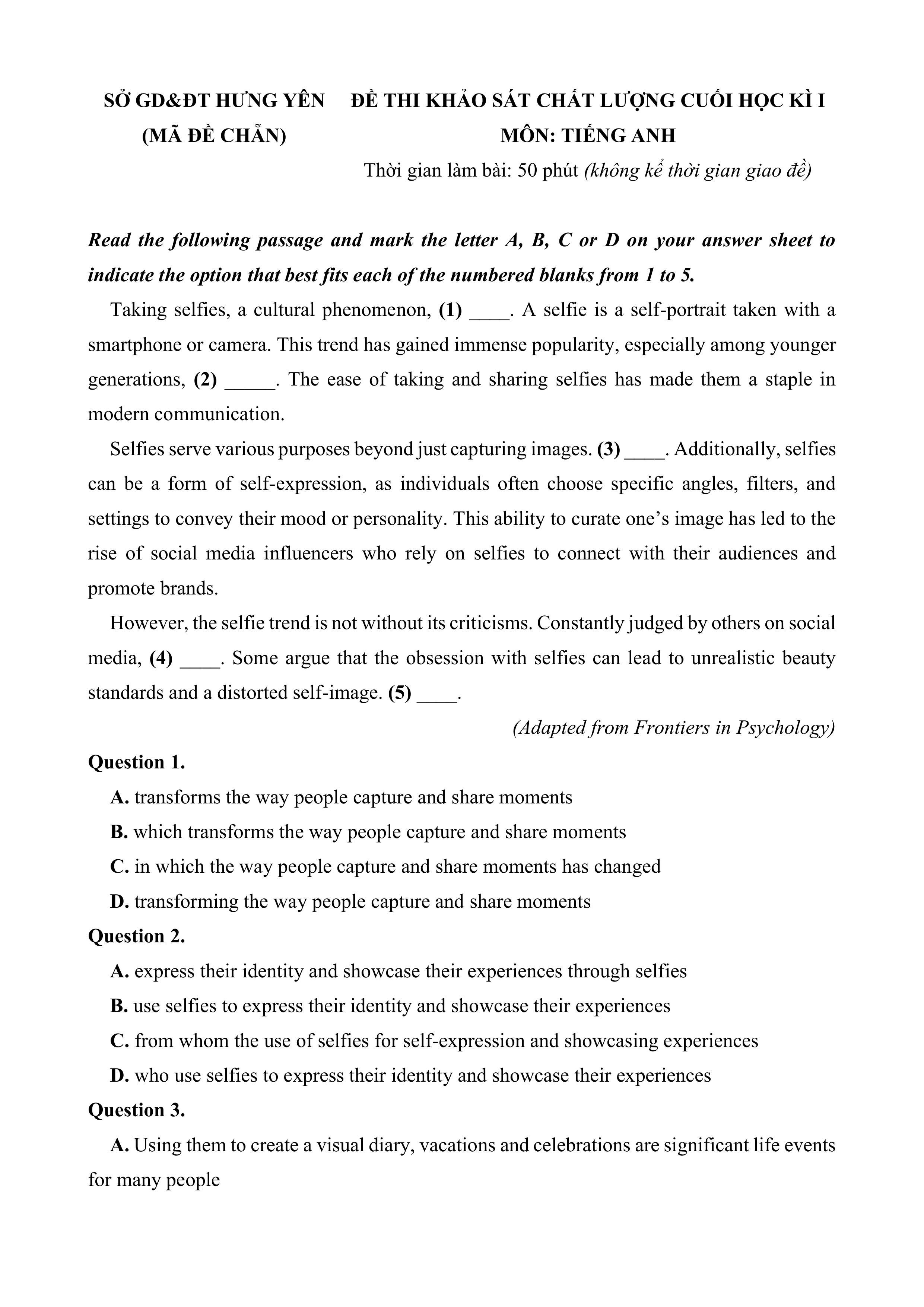 Đề thi thử Tốt nghiệp THPT Tiếng Anh 2025-2026 Sở GGD&ĐT Hưng Yên mã đề chẵn