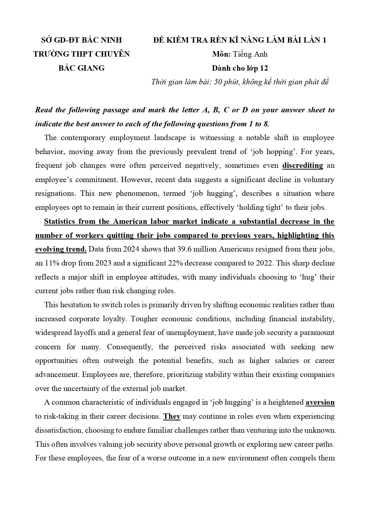 Đề thi thử Tốt nghiệp THPT Tiếng Anh 2025-2026 trường THPT chuyên Bắc Giang (Bắc Ninh)