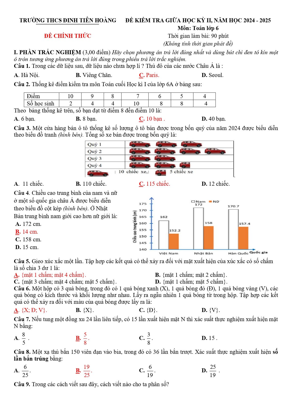 Đề thi Giữa kì 2 Toán 6 trường THCS Đinh Tiên Hoàng (Khánh Hoà) năm 2024–2025