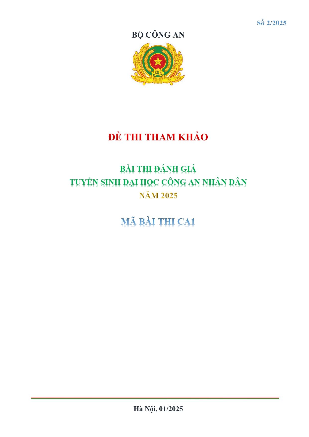 Đề minh họa Đánh giá năng lực Bộ Công an (BCA) năm 2026