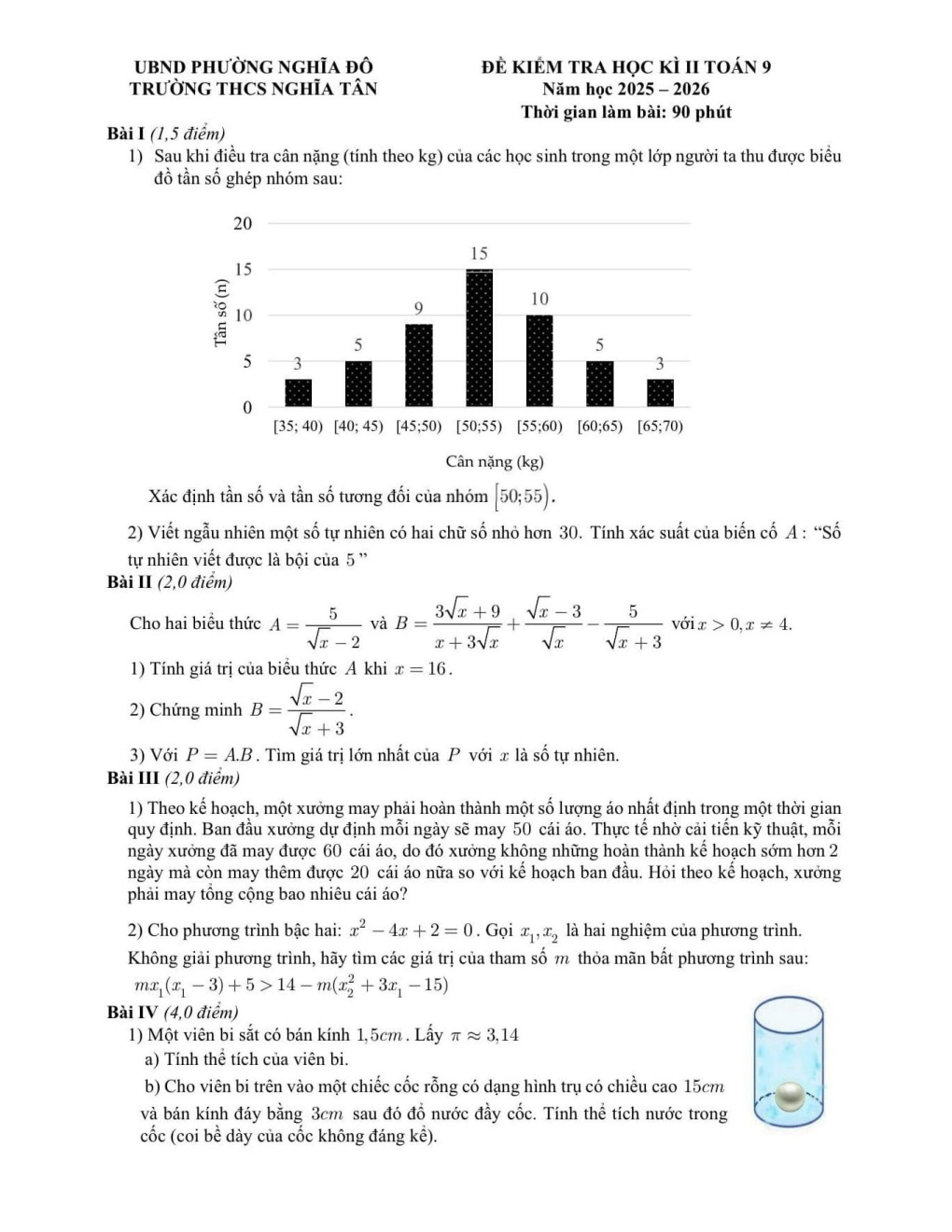 Đề thi Học kì 2 Toán 9 trường THCS Nghĩa Tân (Hà Nội) năm 2025–2026
