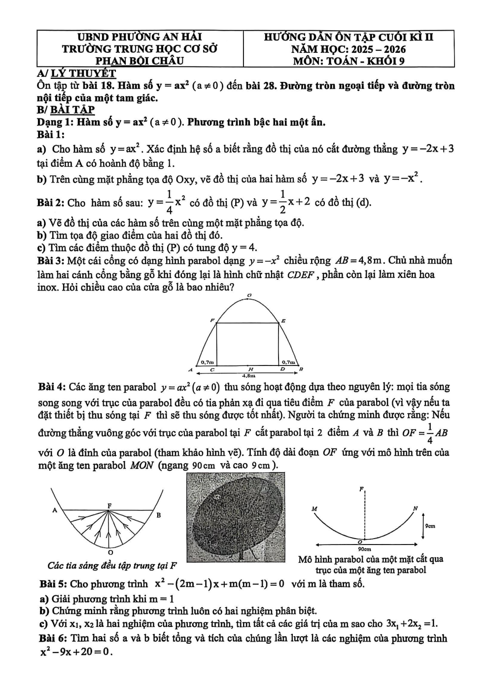 Đề cương ôn tập Học kì 2 Toán 9 trường THCS Phan Bội Châu (Đà Nẵng) năm 2025–2026