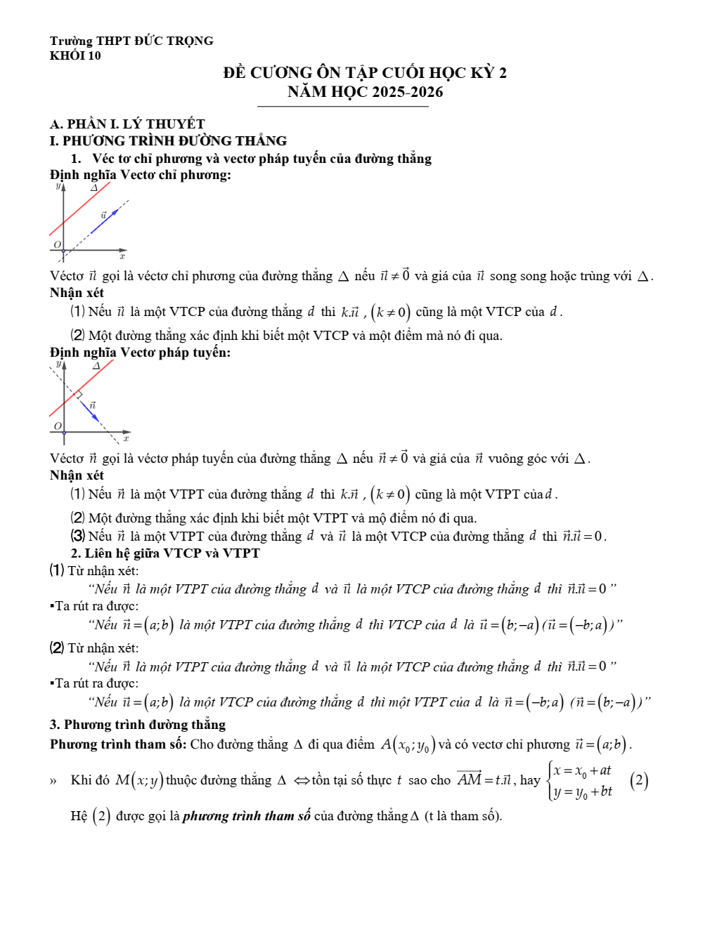 Đề cương ôn tập Học kì 2 Toán 10 trường THPT Đức Trọng (Lâm Đồng) năm 2025–2026