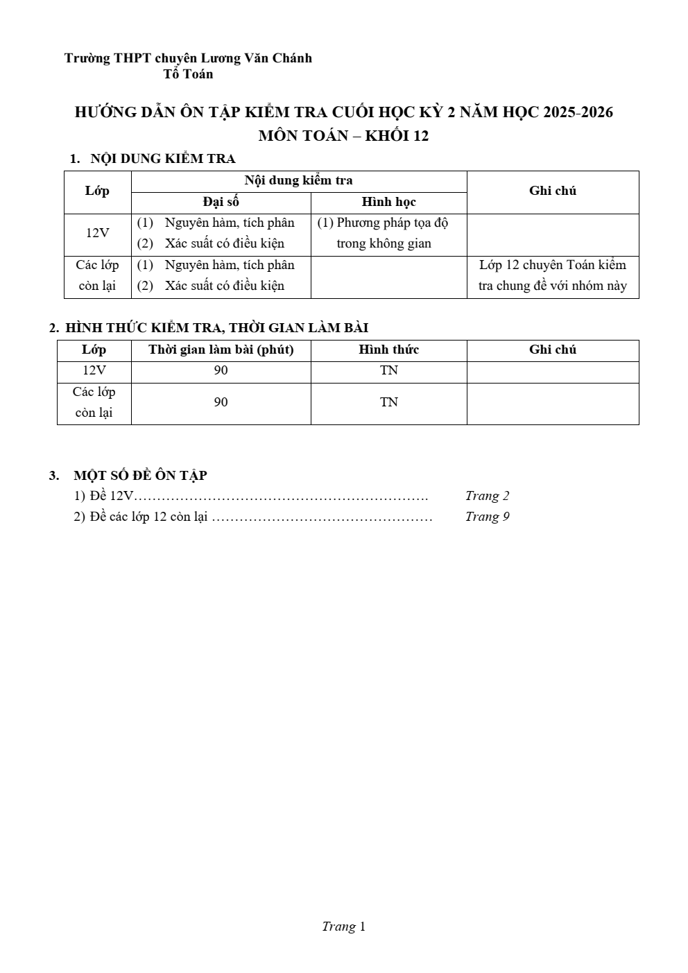 Đề thi Học kì 2 Toán 12 trường chuyên Lương Văn Chánh (Đắk Lắk) năm 2025-2026