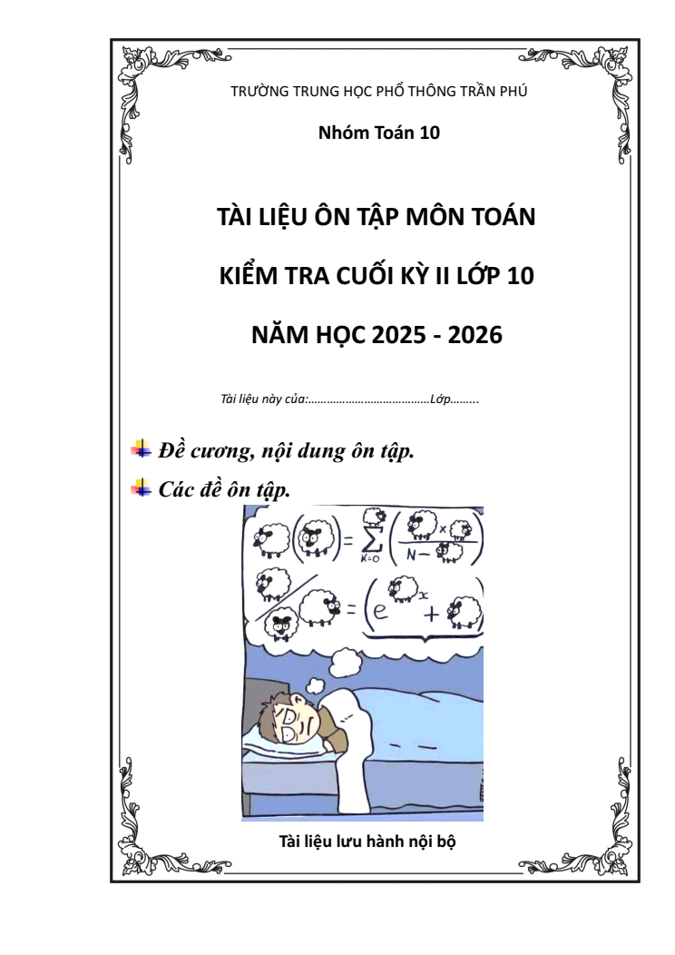 Đề cương ôn tập Học kì 2 Toán 10 trường THPT Trần Phú (Đà Nẵng) năm 2025–2026