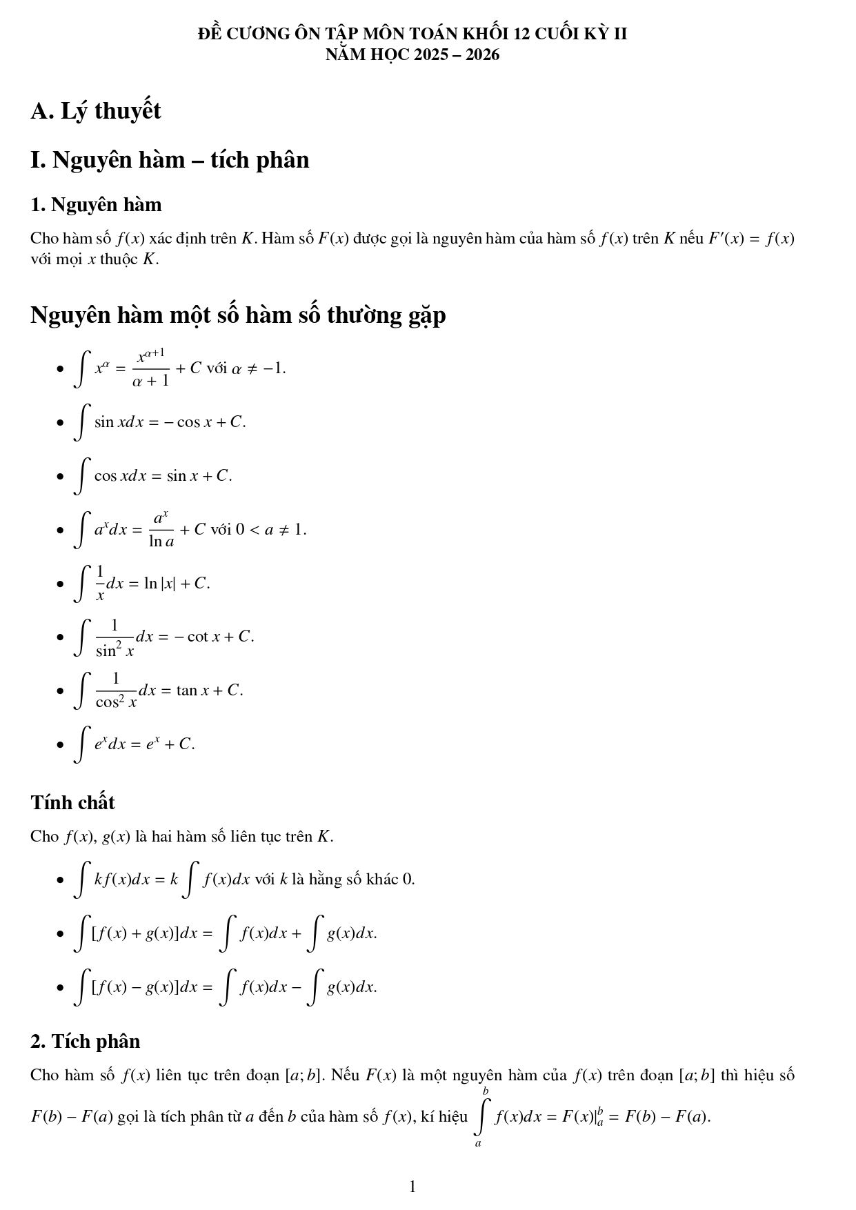 Đề cương ôn tập Học kì 2 Toán 12 trường THPT Đức Trọng (Lâm Đồng) năm 2025–2026