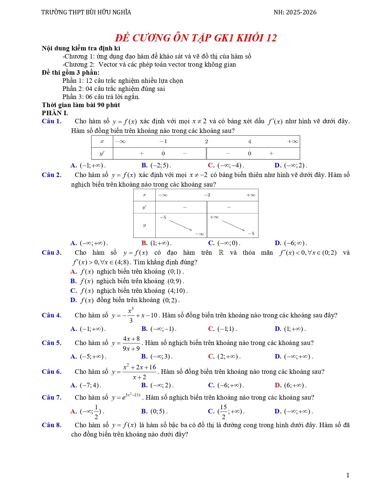 Đề cương ôn tập Giữa kì 2 Toán 12 trường THPT Bùi Hữu Nghĩa (Cần Thơ) năm 2025–2026