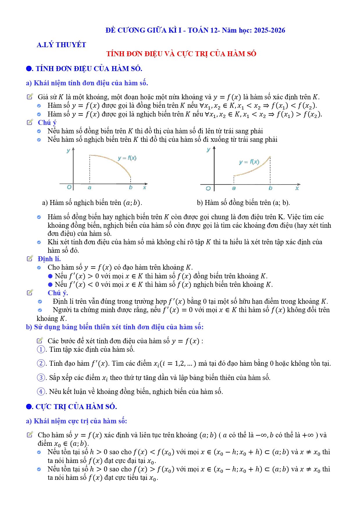 Đề cương ôn tập Giữa kì 1 Toán 12 trường THPT Đức Trọng (Lâm Đồng) năm 2025–2026