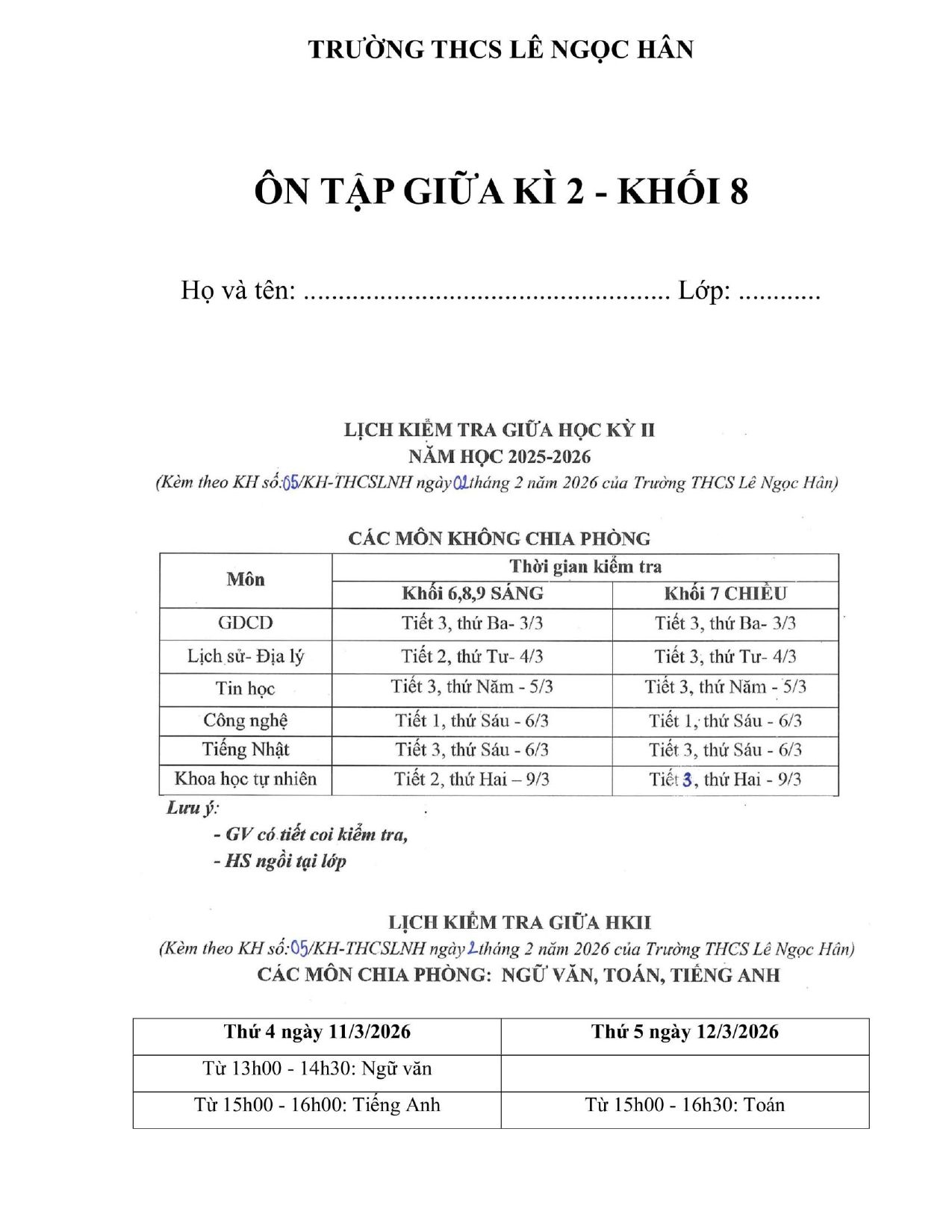Đề cương ôn tập Giữa kì 2 Toán 8 trường THCS Lê Ngọc Hân (Hà Nội) năm 2025–2026