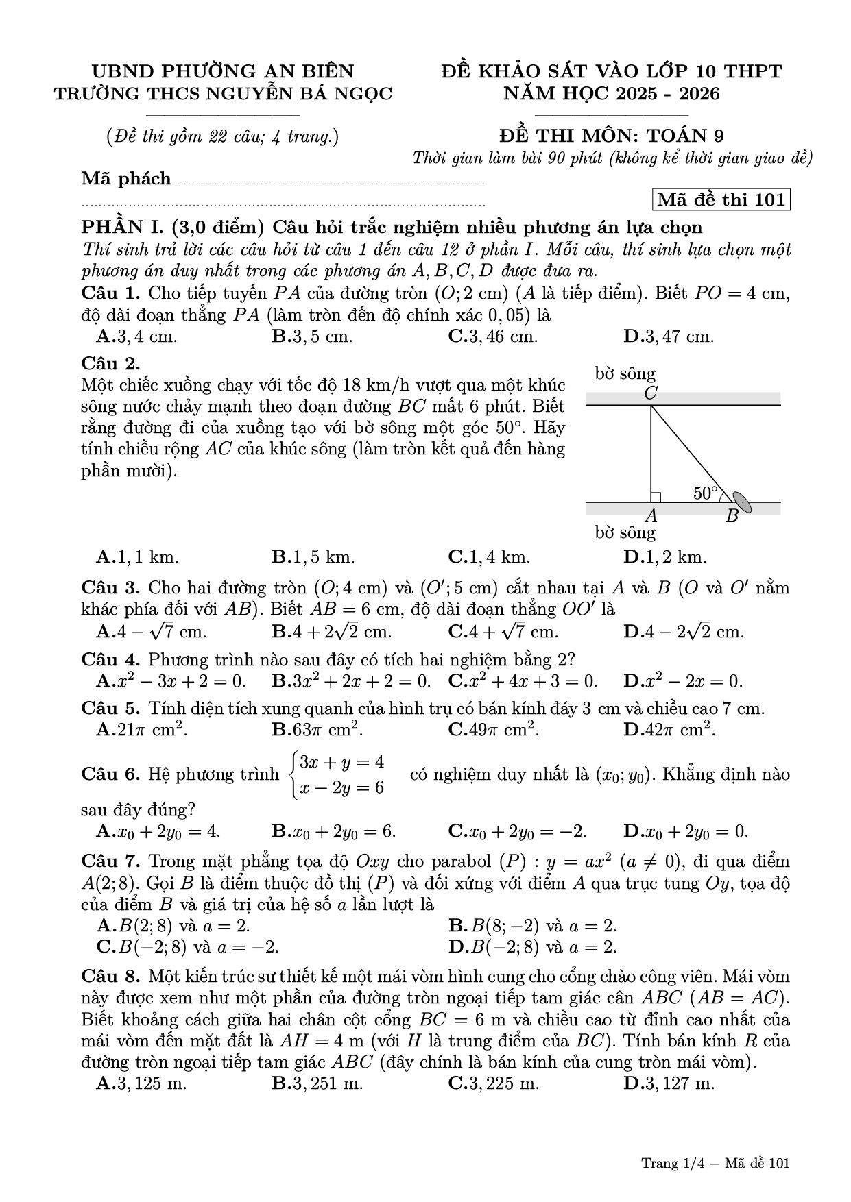 Đề thi thử Toán vào lớp 10 năm 2026-2027 trường THCS Nguyễn Bá Ngọc (Hải Phòng)