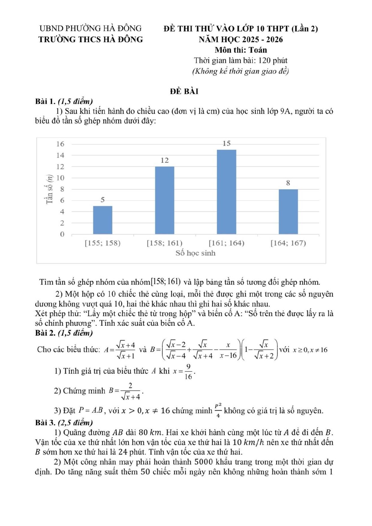 Đề thi thử Toán vào lớp 10 lần 2 năm 2026-2027 trường THCS Hà Đông (Hà Nội)