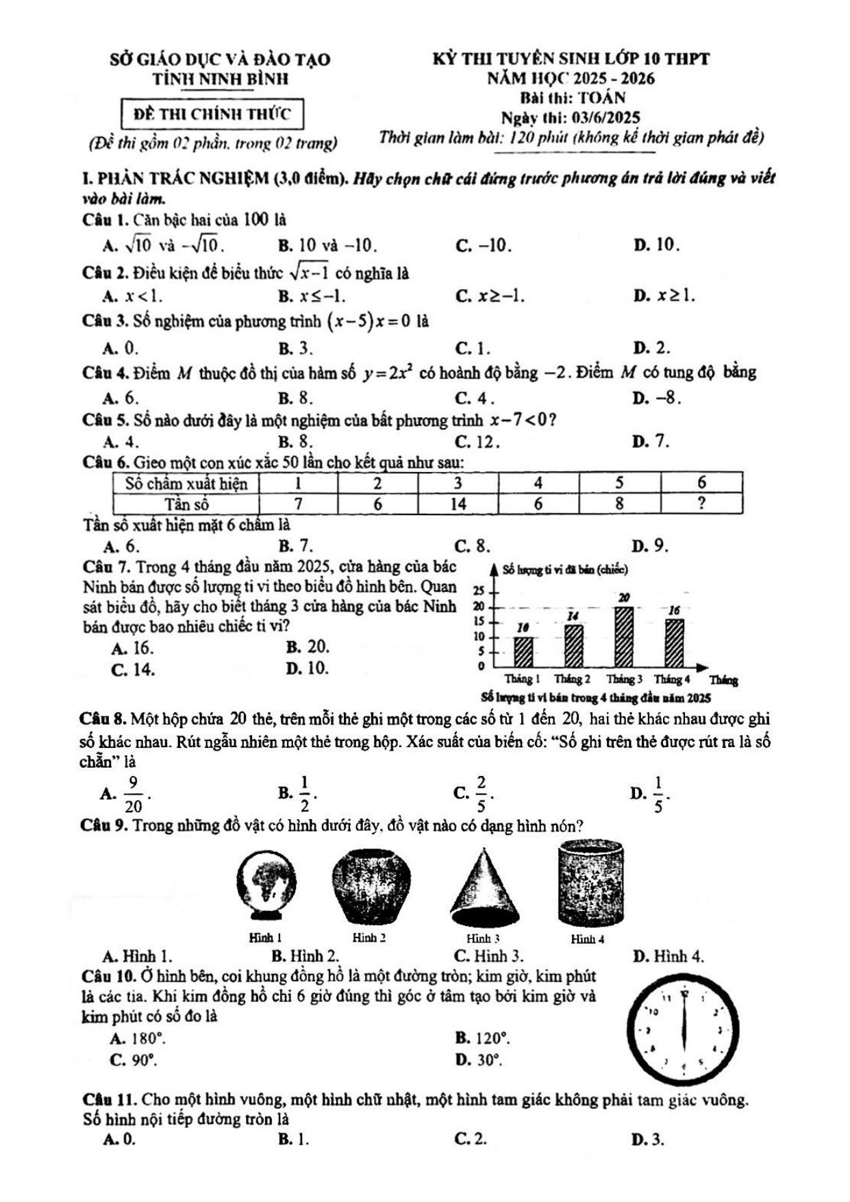 Đề thi tuyển sinh Toán vào lớp 10 năm 2025-2026 sở GD&ĐT Ninh Bình