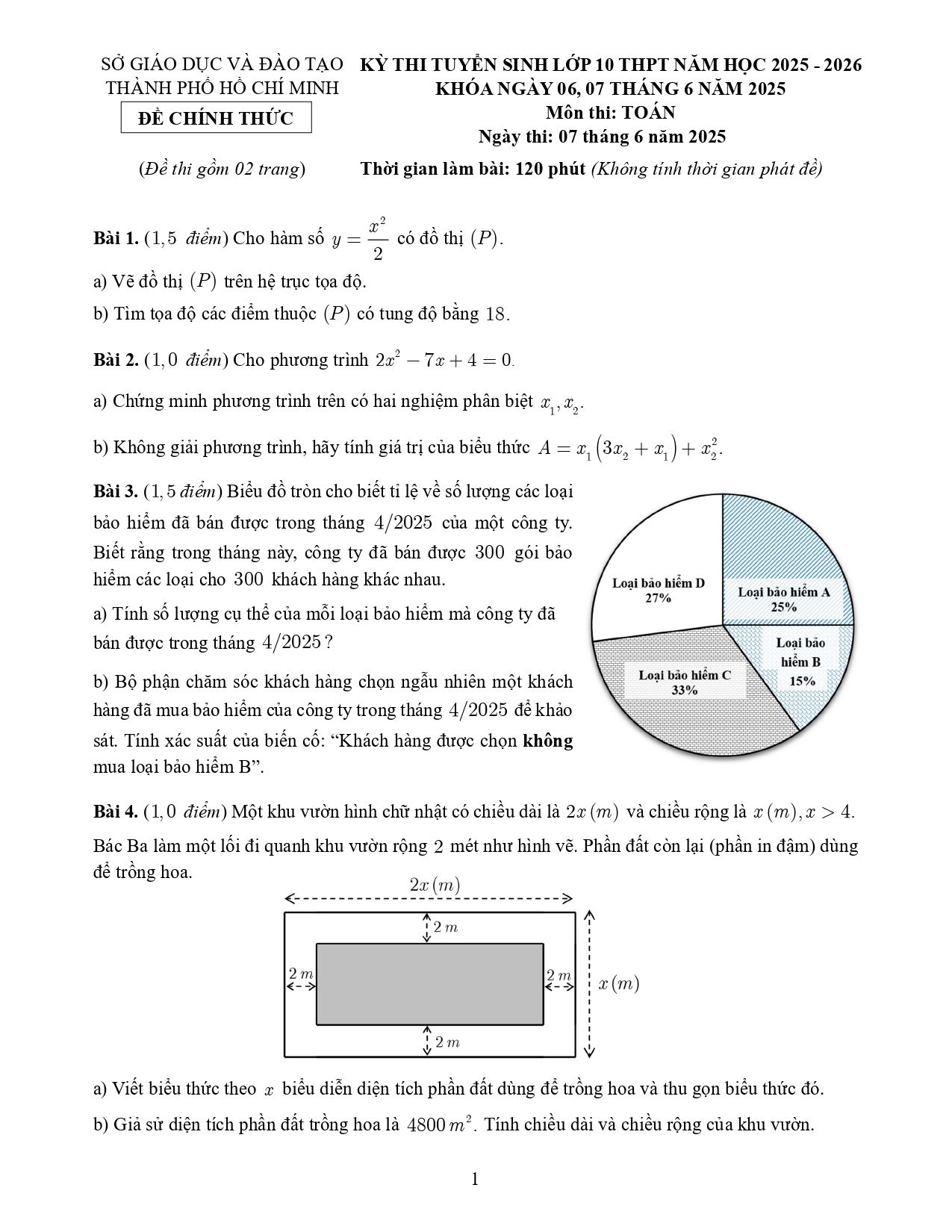 Đề thi tuyển sinh Toán vào lớp 10 năm 2025-2026 sở GD&ĐT TP Hồ Chí Minh