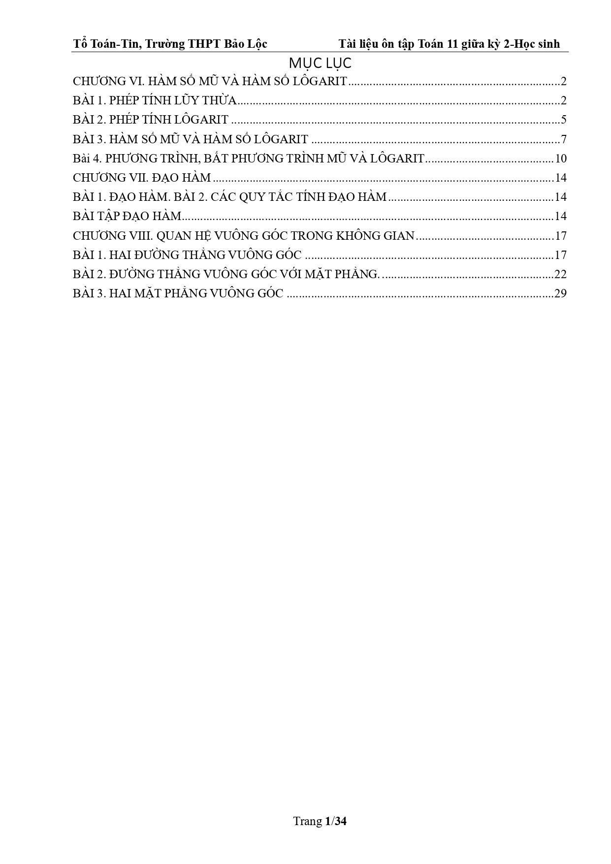 Đề cương ôn tập Giữa kì 2 Toán 11 trường THPT Bảo Lộc (Lâm Đồng) năm 2025–2026