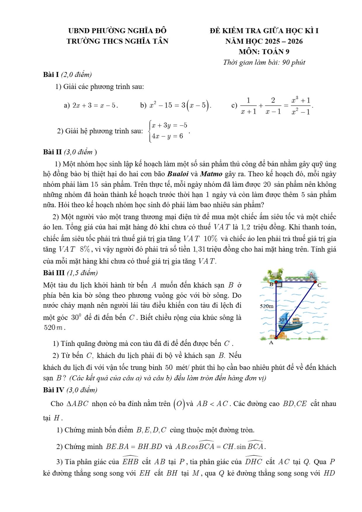 Đề thi Giữa kì 1 Toán 9 năm 2025 - 2026 trường THCS Nghĩa Tân (Hà Nội)