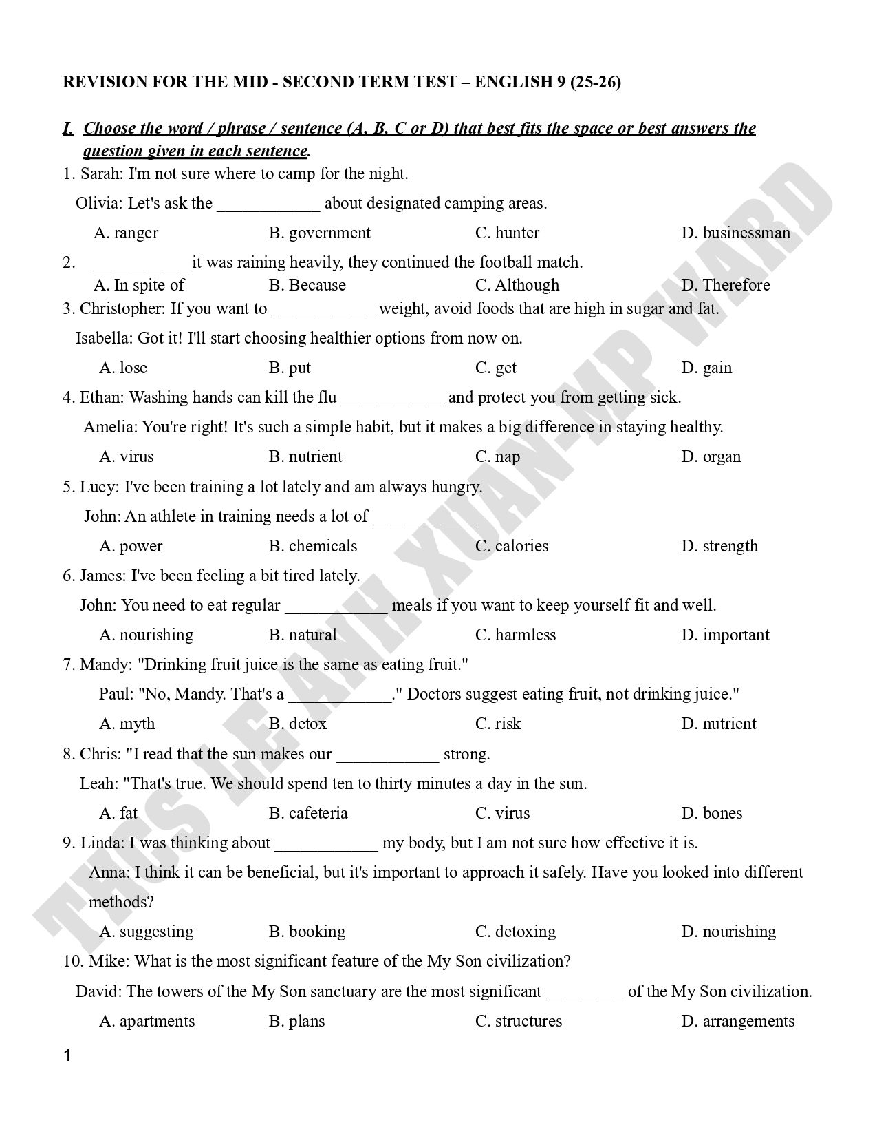 Đề cương ôn tập Giữa kì 2 Tiếng Anh 9 năm 2025–2026 trường THCS Lê Anh Xuân (TP Hồ Chí Minh)
