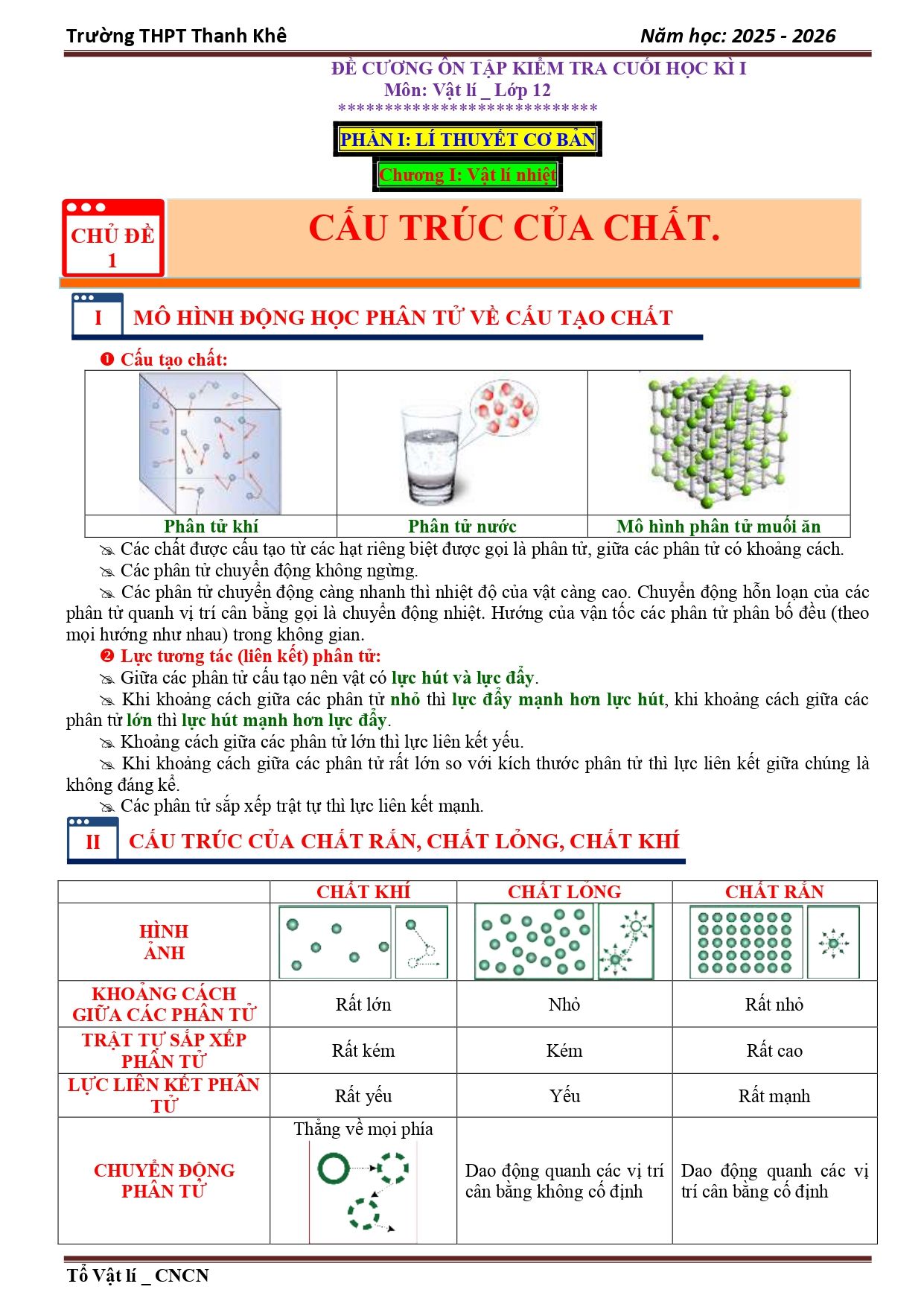 Đề cương ôn tập Học kì 1 Vật lí 12 năm 2025–2026 trường THPT Thanh Khê (Đà Nẵng)