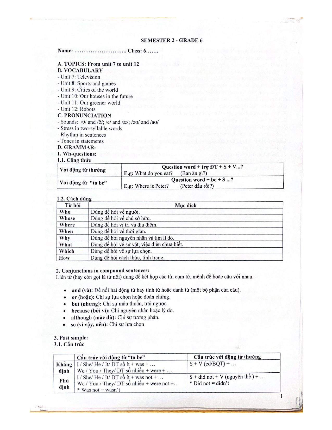 Đề cương ôn tập Học kì 2 Tiếng Anh 6 năm 2024–2025 trường THCS Thanh Am (Hà Nội)