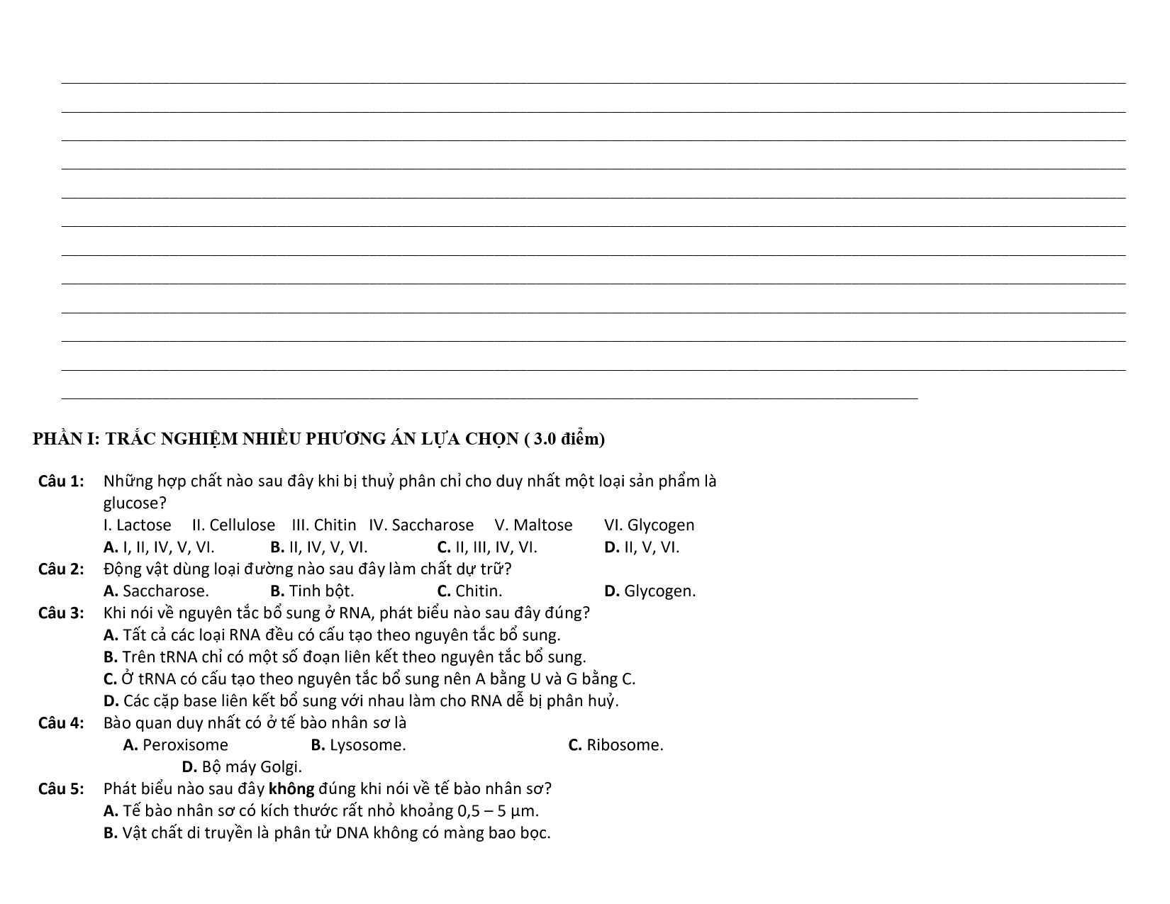 Đề thi Học kì 1 Sinh học 10 năm 2024 - 2025 trường THPT Bình Chiểu (TP Hồ Chí Minh)