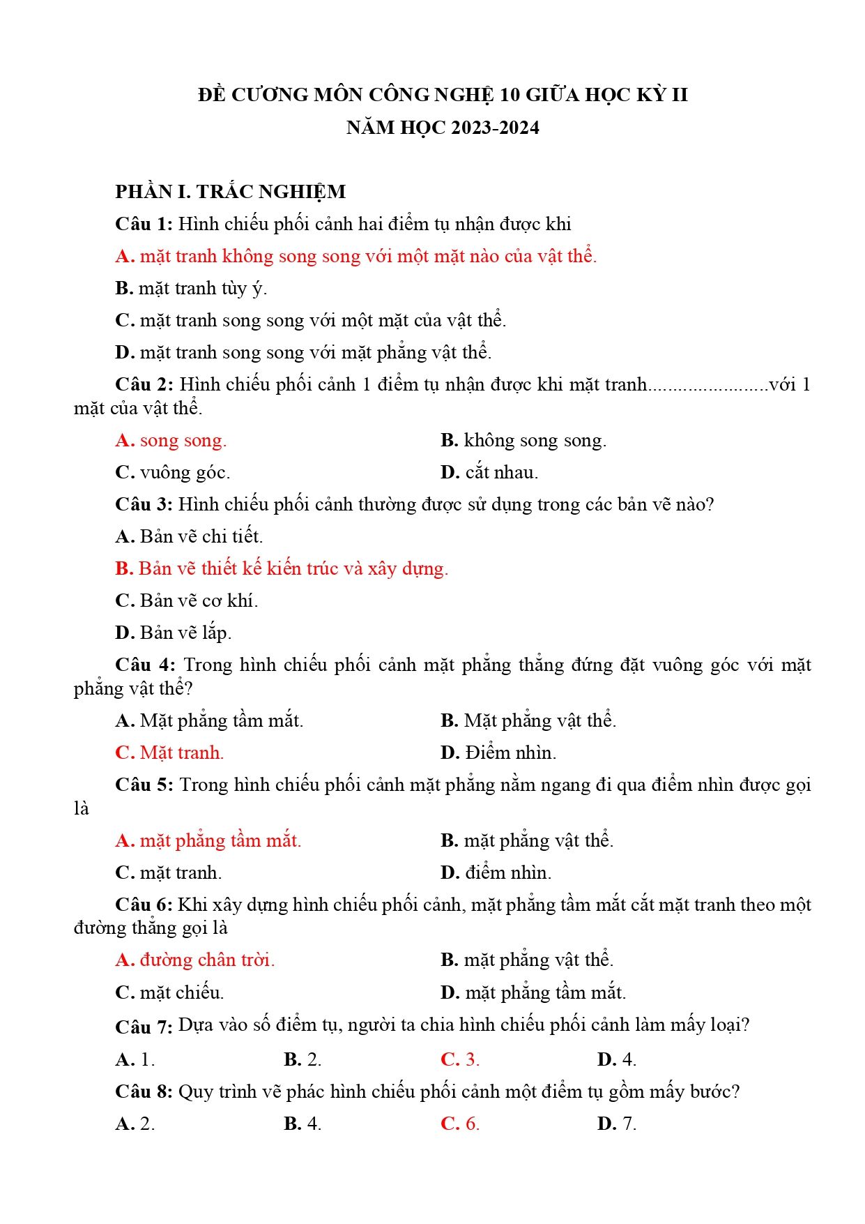 Đề cương ôn tập Giữa kì 2 Công nghệ Công nghiệp 10 năm 2023–2024 trường THPT A Túc (Quảng Trị)