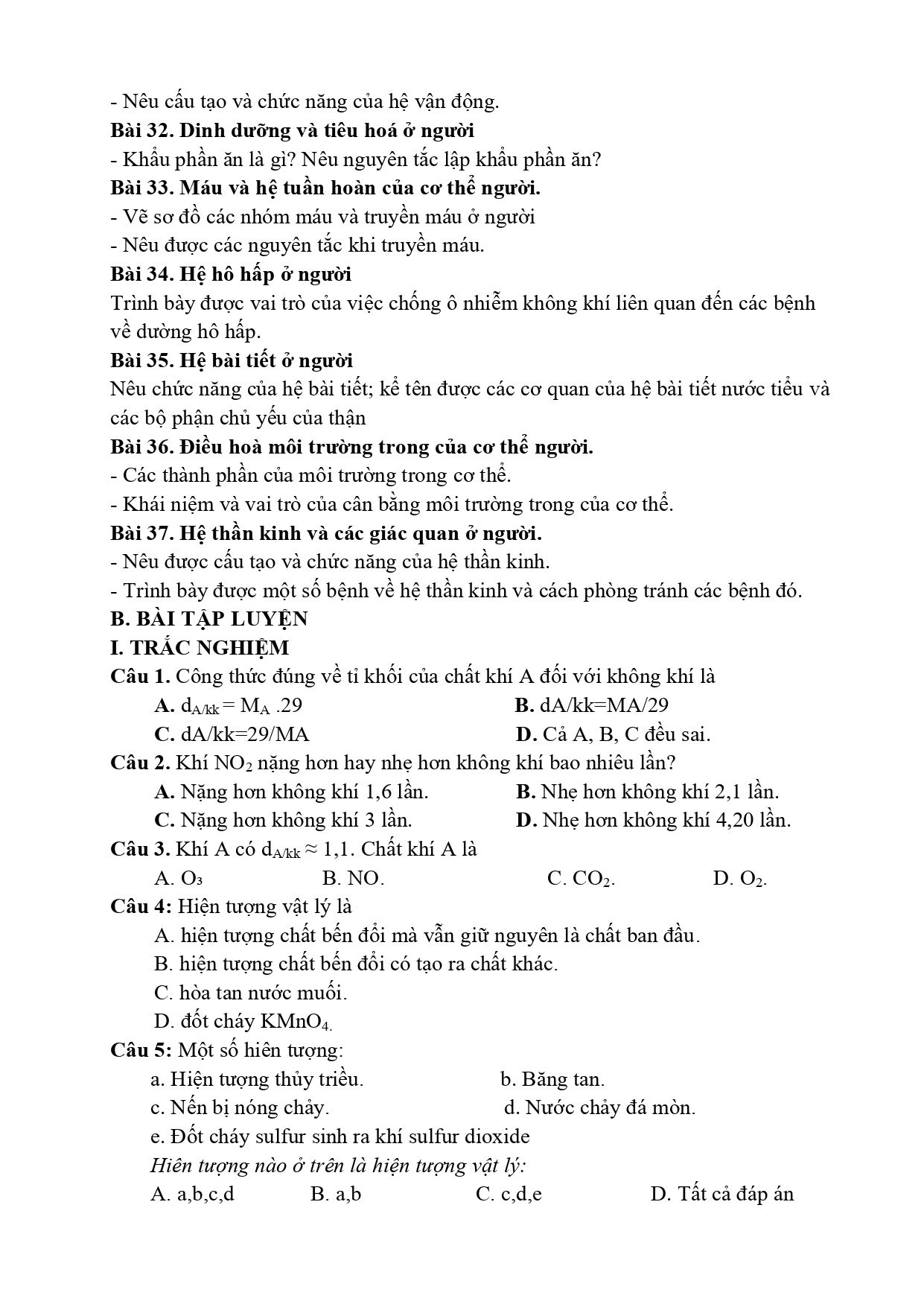 Đề cương ôn tập Học kì 1 KHTN 8 năm 2025–2026 trường THCS Phúc Xuân (Thái Nguyên)