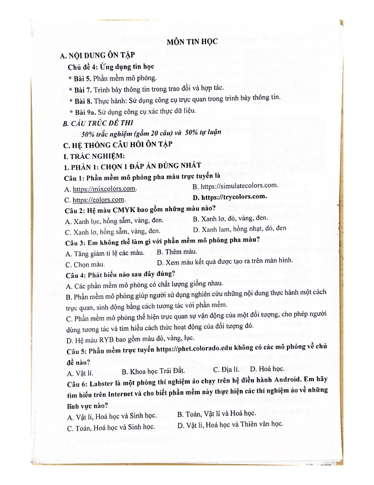 Đề cương ôn tập Học kì 1 Tin học 9 năm 2024–2025 trường THCS Thanh Am (Hà Nội)