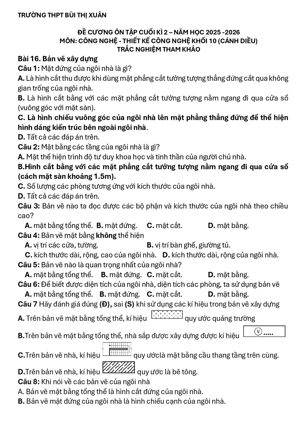 Đề cương ôn tập Học kì 2 Công nghệ Công nghiệp 10 năm 2025–2026 trường THPT Bùi Thị Xuân (Đà Lạt)