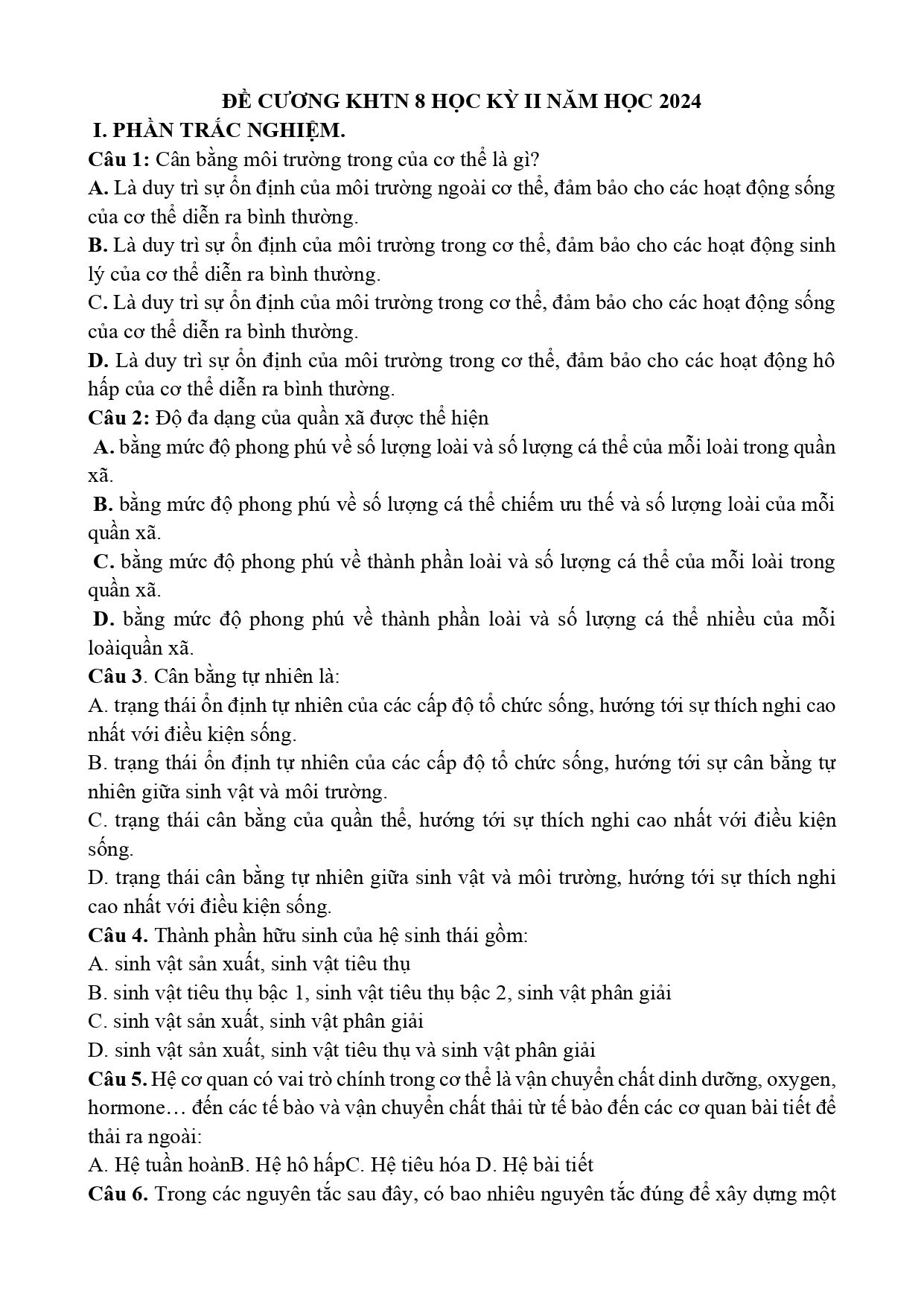 Đề cương ôn tập Học kì 2 KHTN 8 năm 2023–2024 trường THCS Thanh An (Quảng Trị)
