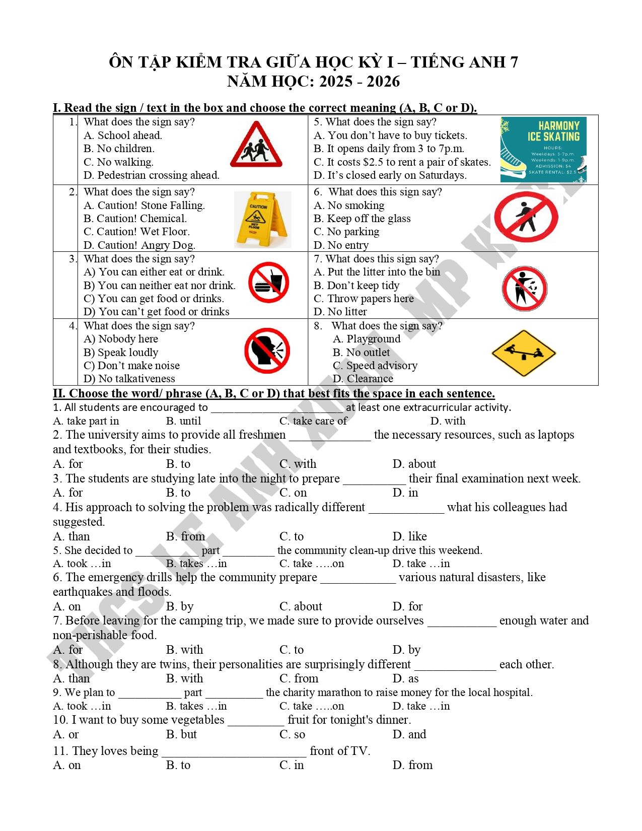 Đề cương ôn tập Giữa kì 1 Tiếng Anh 7 năm 2025–2026 trường THCS Lê Anh Xuân (TP Hồ Chí Minh)