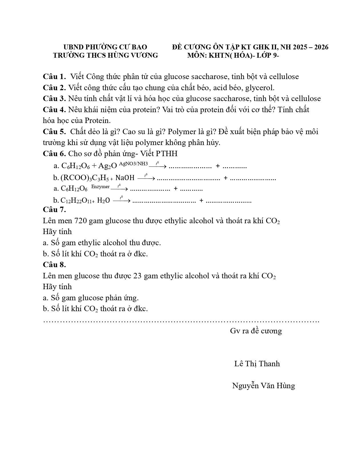 Đề cương ôn tập Giữa kì 2 KHTN 9 năm 2025–2026 trường THCS Hùng Vương (Đắk Lắk) (Hóa)