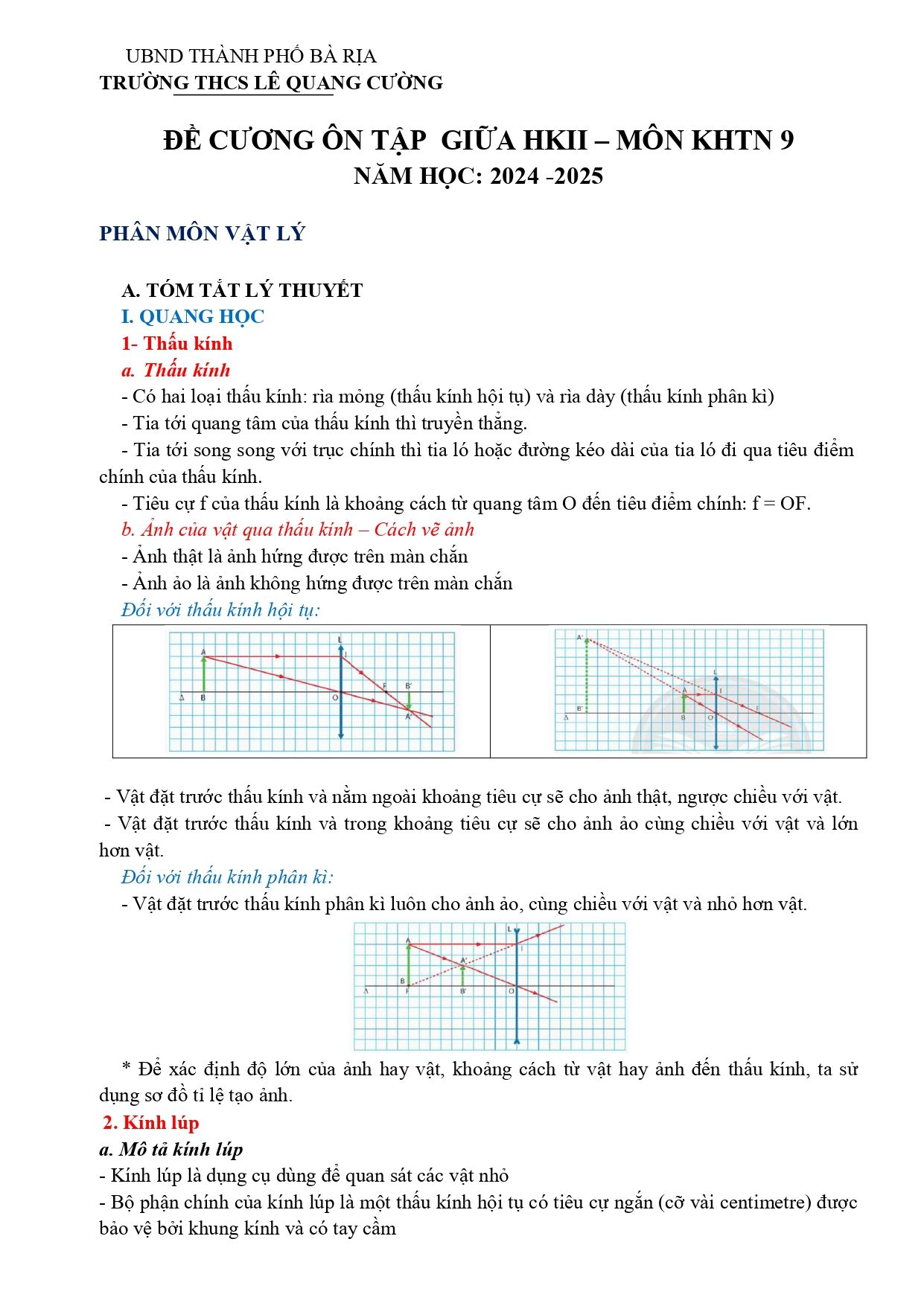 Đề cương ôn tập Giữa kì 2 KHTN 9 năm 2024–2025 trường THPT Lê Quang Cường (Bà Rịa - Vũng Tàu)