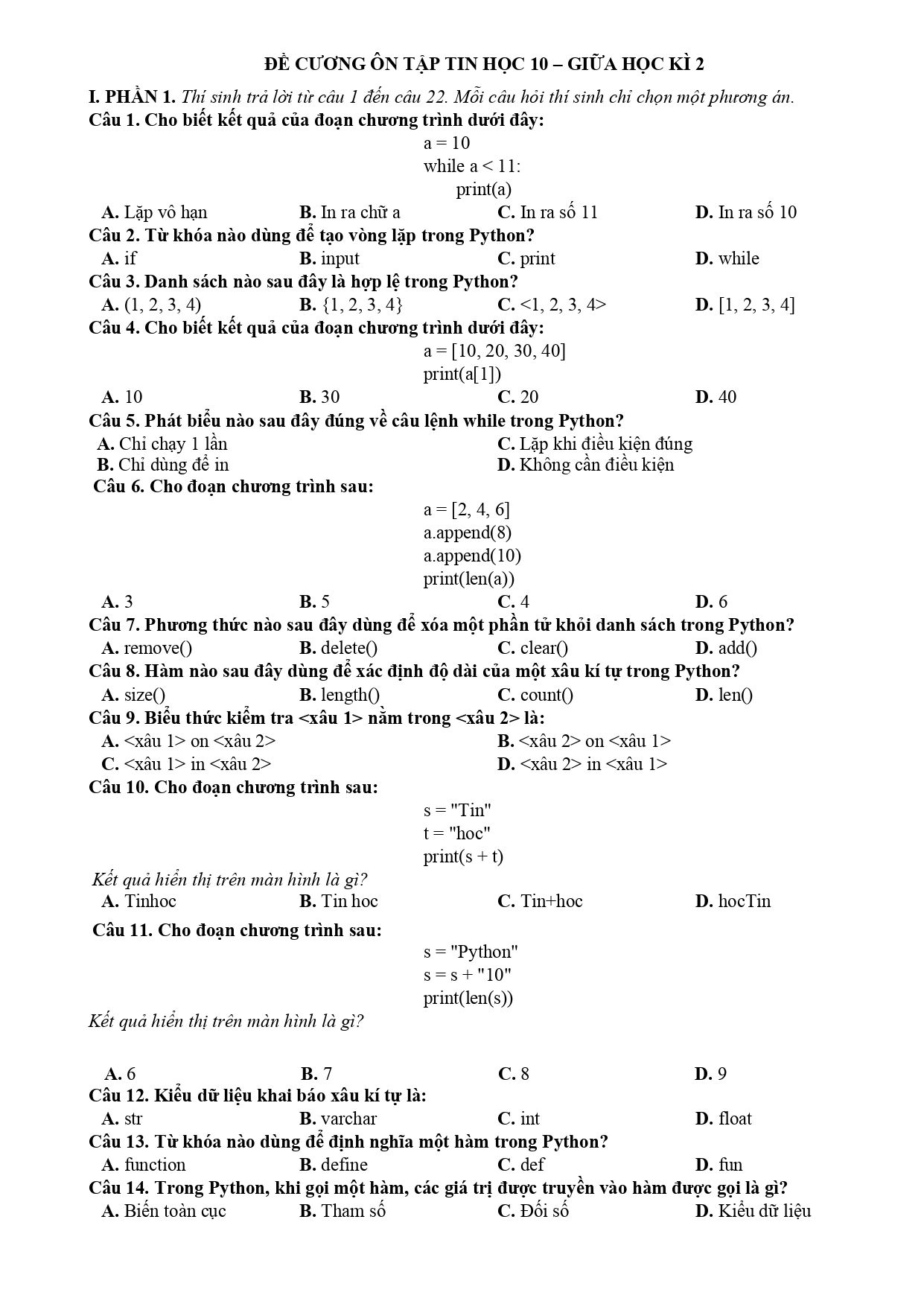 Đề cương ôn tập Giữa kì 2 Tin học 10 năm 2025–2026 trường PTDTNT Sơn Động (Bắc Ninh)