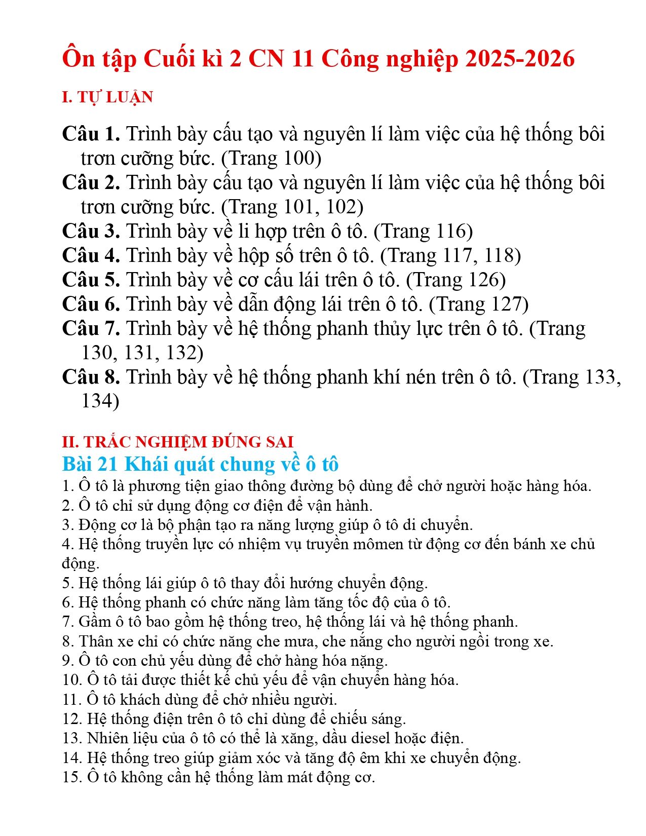 Đề cương ôn tập Học kì 2 Công nghệ Công nghiệp 11 năm 2025–2026 trường THPT Đức Trọng (Lâm Đồng)