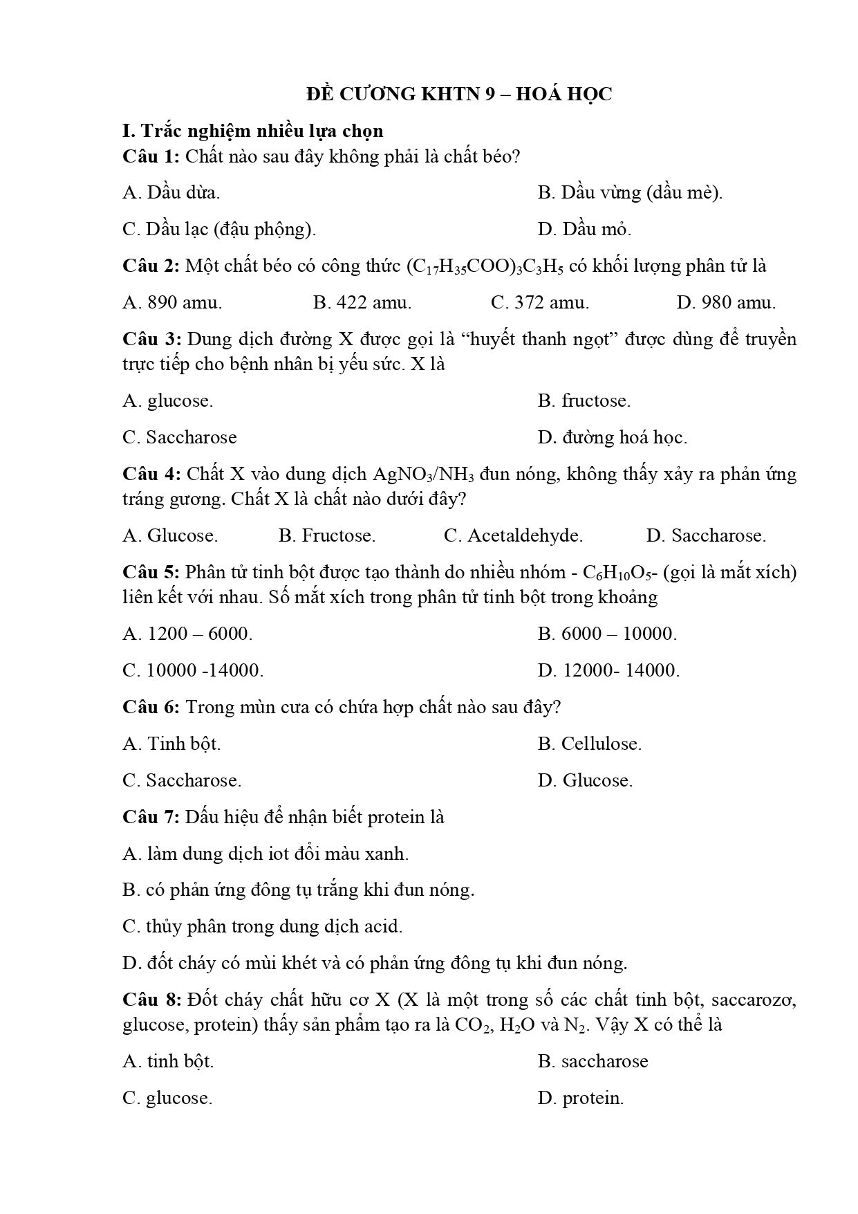Đề cương ôn tập Học kì 2 KHTN 9 năm 2025–2026 trường THCS Trần Hưng Đạo (Quảng Ninh) (Hóa)