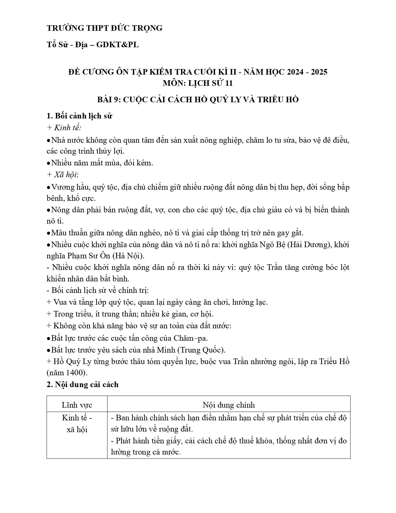 Đề cương ôn tập Học kì 2 Lịch sử 11 năm 2024–2025 trường THPT Đức Trọng (Lâm Đồng)