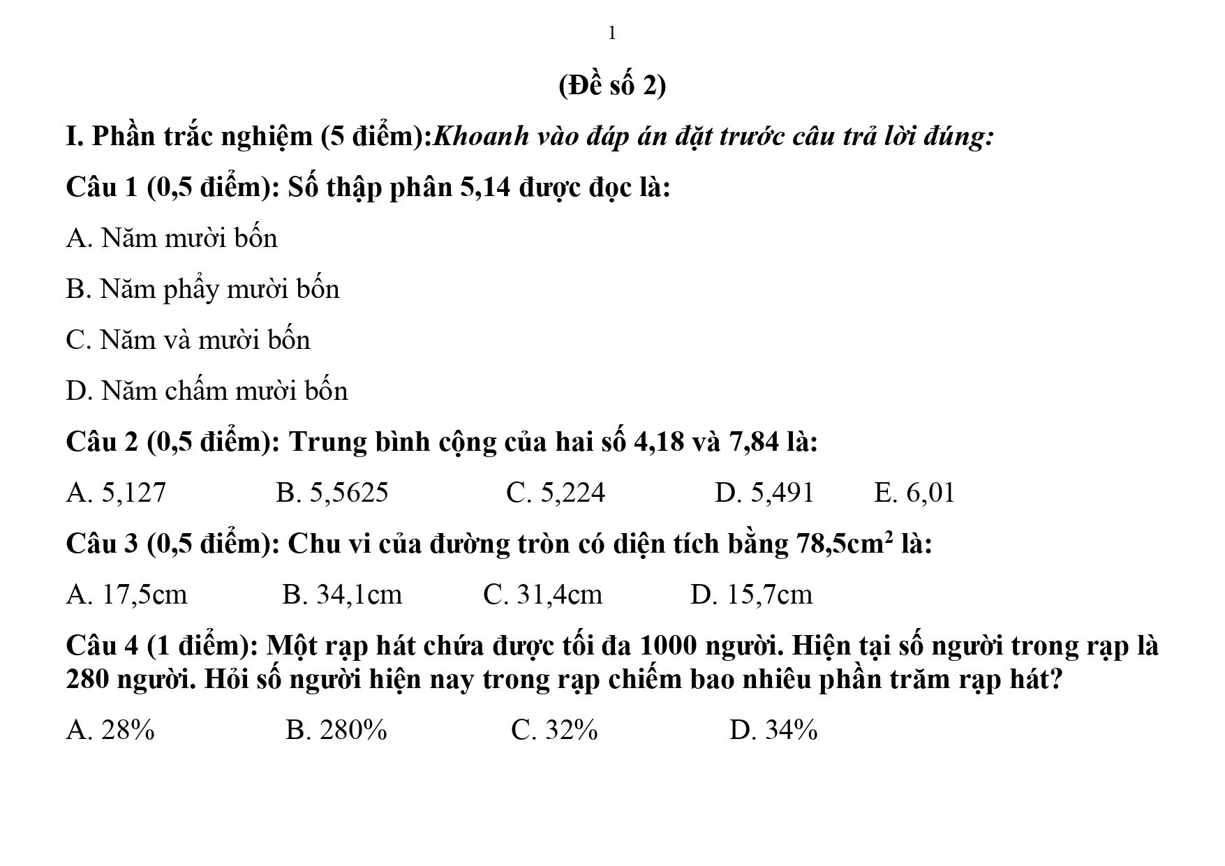 Đề cương ôn tập Học kì 2 Toán lớp 5 năm 2025–2026 trường Tiểu học Mỹ Lộc (Vĩnh Long)
