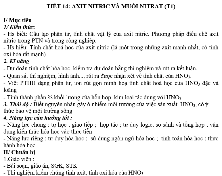 Giao An Hoa Học 11 Bai 9 Axit Nitric Va Muối Nitrat Mới Nhất Vietjack Com